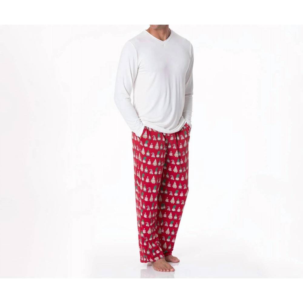 NEW KICKEE men's print pajama pants in crimson gnomes